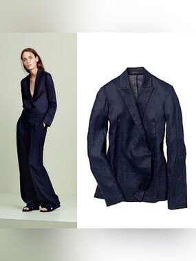 Theory Emita Sunny Navy 100% Ramie Linen-Look Blazer Jacket Size 2